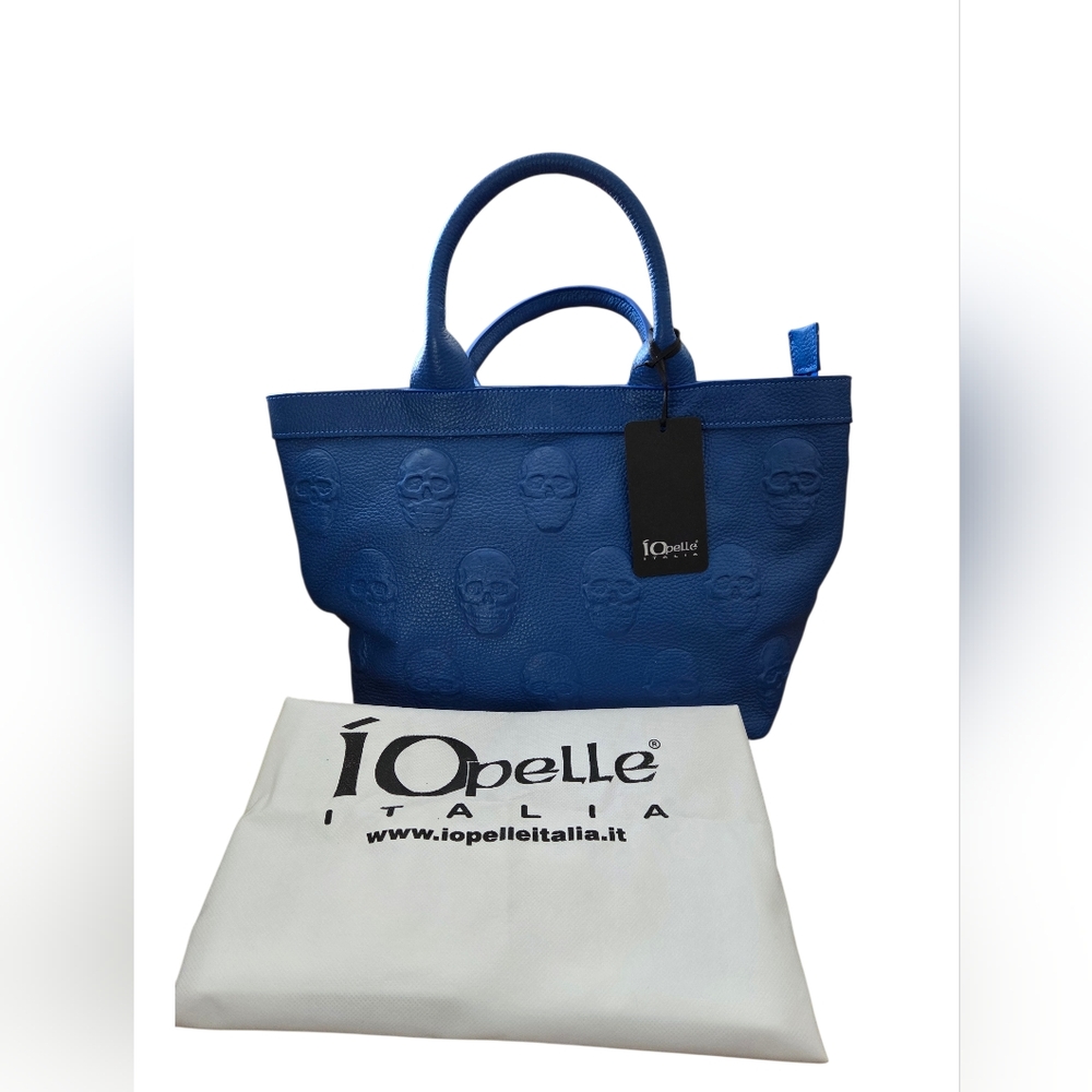 IO Pelle Italia NEW Large Skull Embossed Leather Satchel/Crossbody Bag Dust Bag - Picture 4 of 14